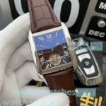 High Quality Clone Cartier Tank Black Dial Brown Leather Strap Watch